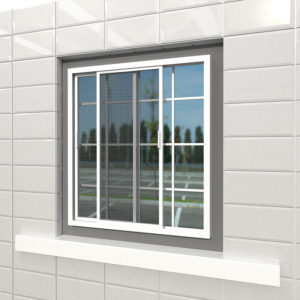 Sliding fly screen window with a tiled wall