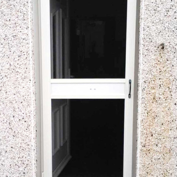 White standard fly screen door on a residential door