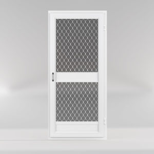 A white heavy duty fly screen door