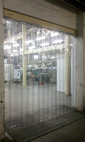 Interior view of clear plastic PVC Strip Curtain
