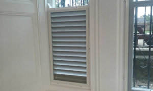 White fly screen installed over a louvre