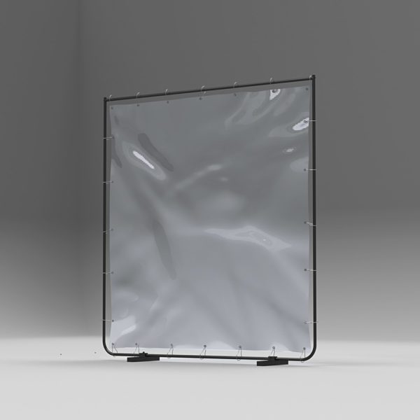 Six foot wide and six foot high separation screen with a black frame